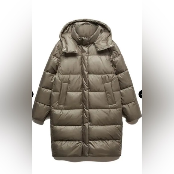 Women’s mango Green Puffer Coat Size XS Gorpcore Outdoor Minimalist Hooded - Picture 4 of 12